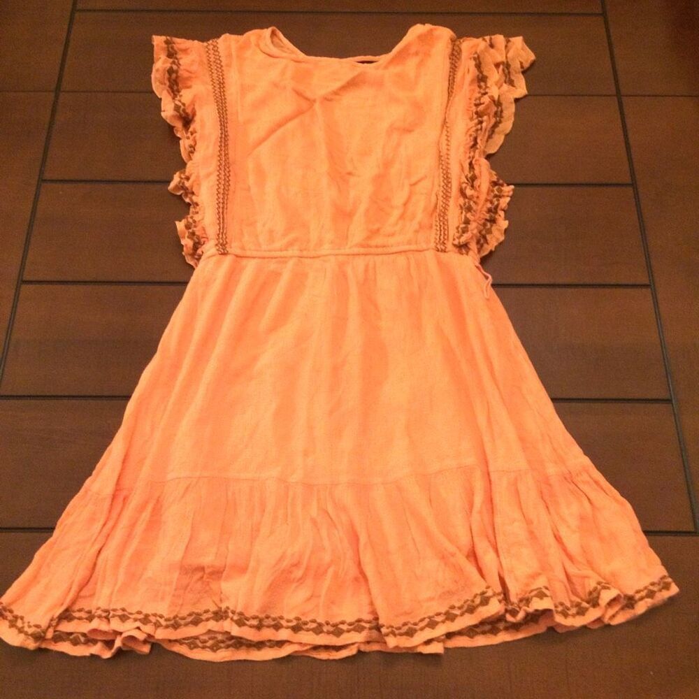 Free People weekend brunch embroidered orange dress medium